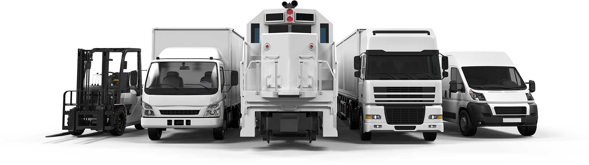 Front on view of trucks and trains